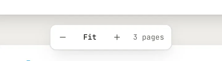 The zoom bar with a minus button, the Fit button, a plus button and the page count