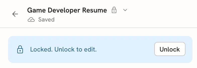 The document name with a lock icon, and a notice in the panel reading Locked. Unlock to edit, with an Unlock button