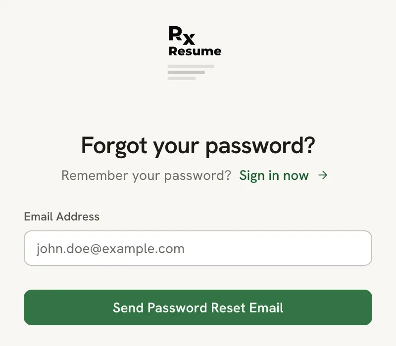The Forgot your password? page with an Email address field and a Send reset link button