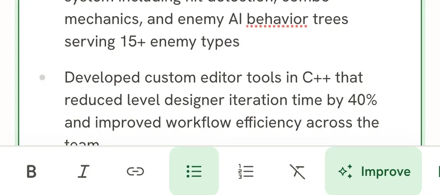 A description being edited on a phone, with the formatting toolbar pinned to the bottom of the screen