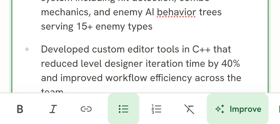 A description being edited on a phone, with the formatting toolbar pinned to the bottom of the screen