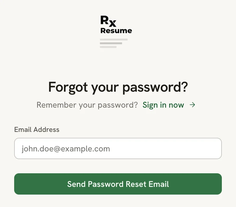 The Forgot your password? page with an Email address field and a Send reset link button